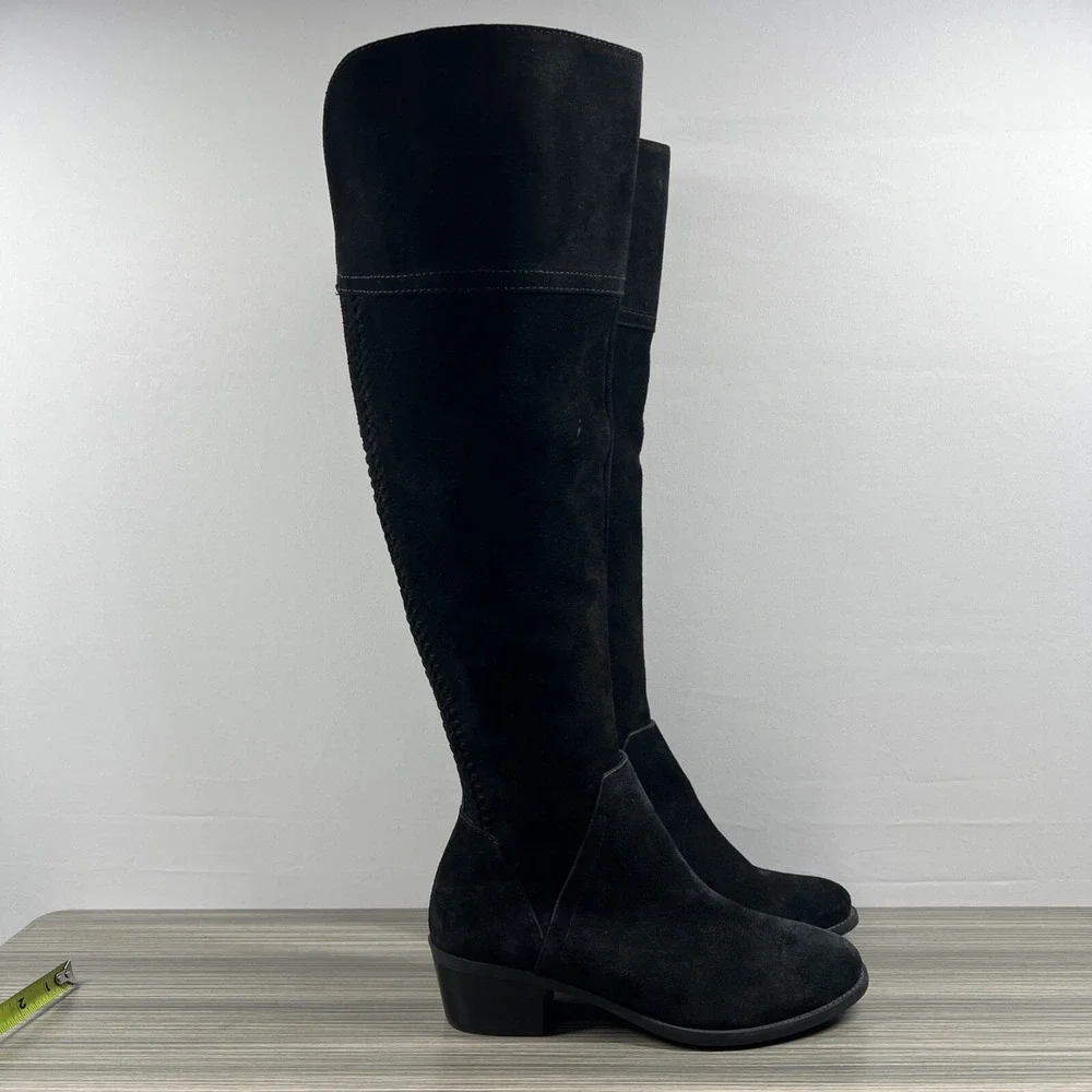 Vince Camuto Bendra Boots Womens 7.5 M 38‎ Over The Knee Black Suede Zip Heel